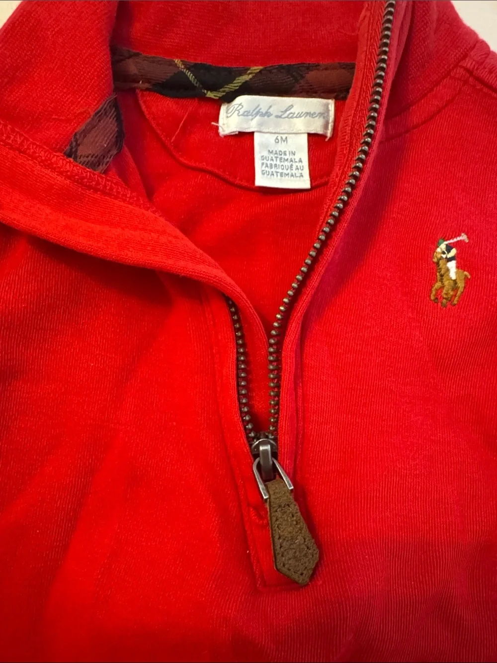 Ralph Lauren Bright Red Quarter-Zip baby Sweatshirt size 6 months. Worn once